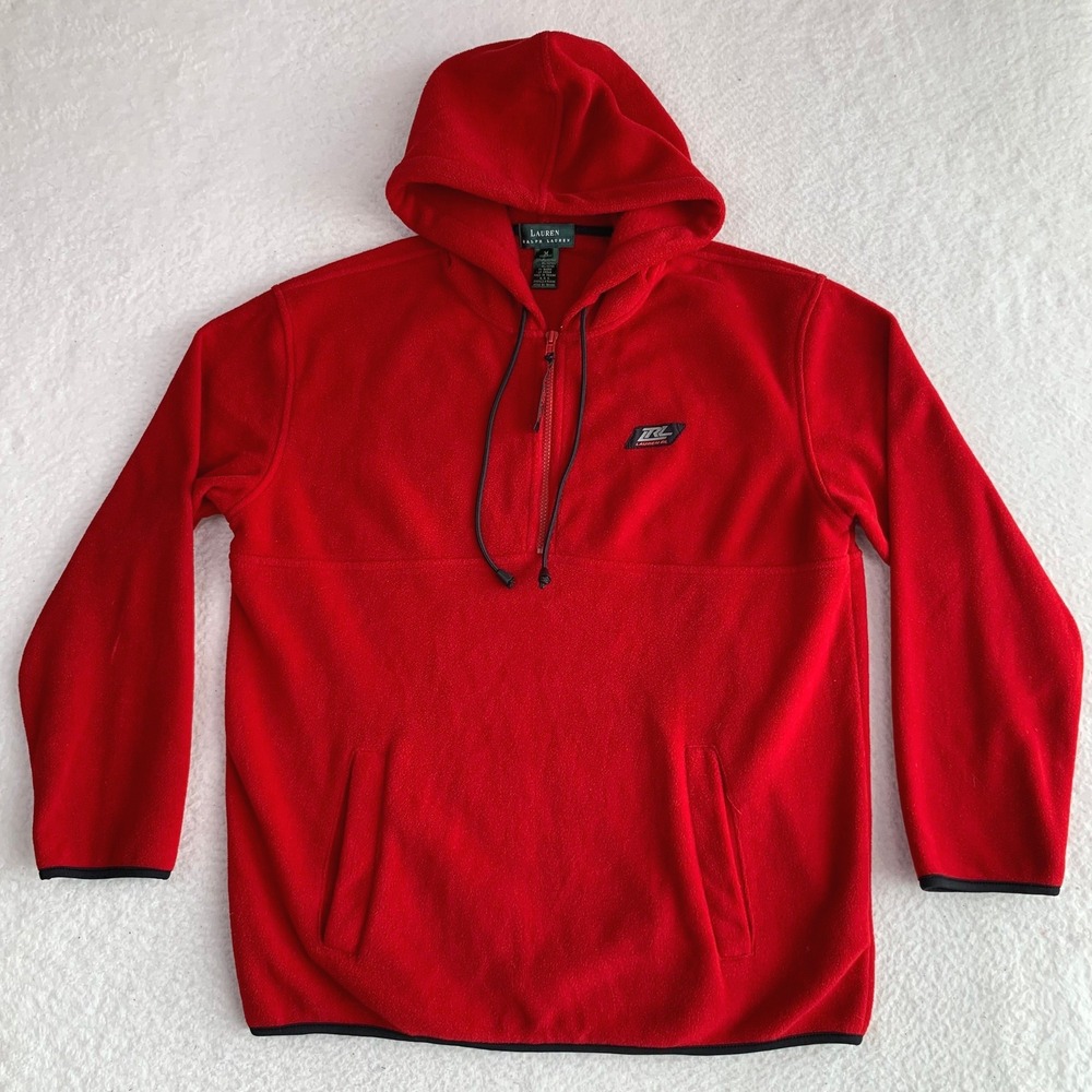 Lauren Ralph Lauren 1/4 Zip Pullover Hoodie Jacket Mens M Fleece LRL Logo Red